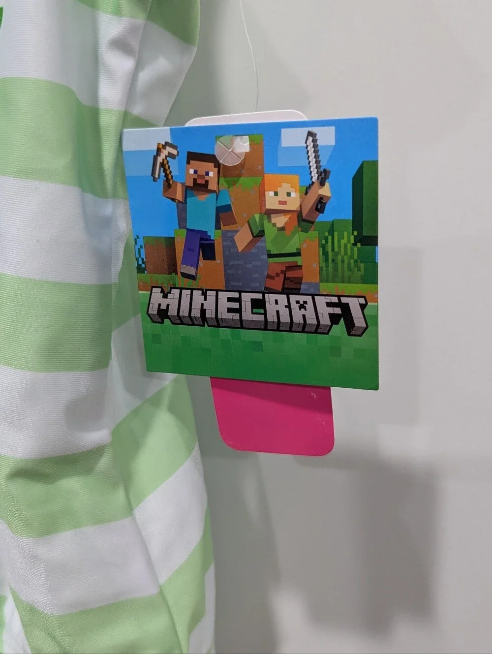 NEW Minecraft Kids One Piece Swimsuit Green White Stripes Pink Girls Size 7 8